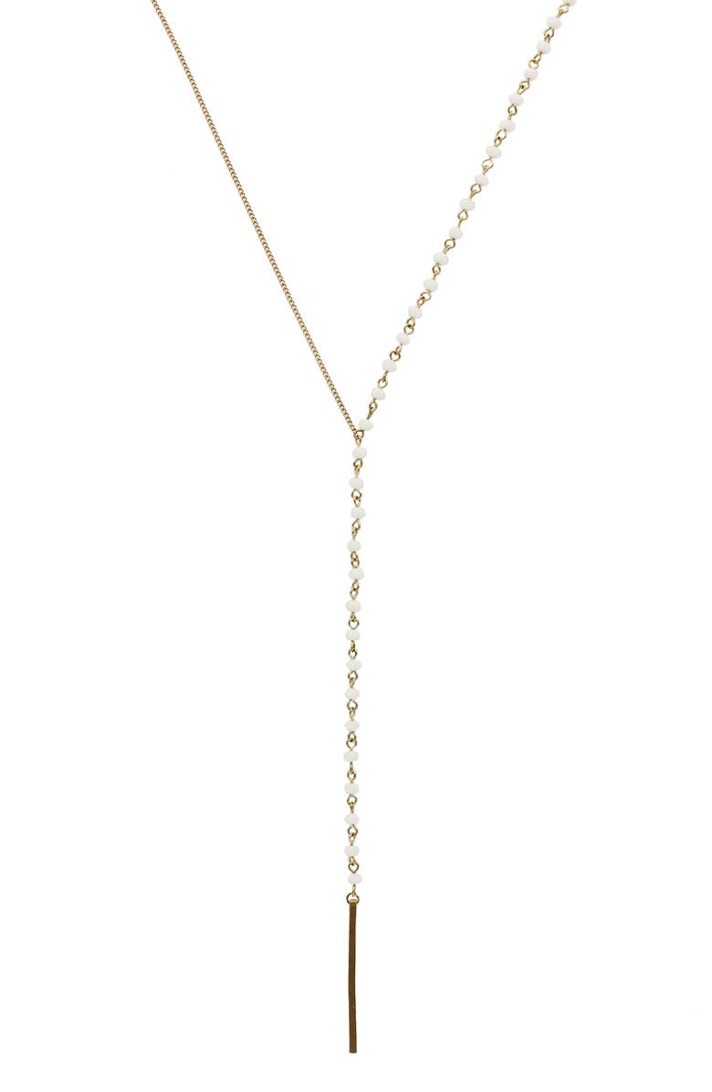 OLIVIA WELLES Drop of Beaded Lariat Necklace, Main, color, Gold / White