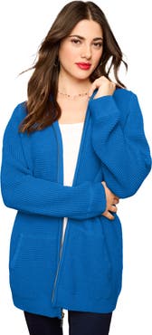 Roaman's Plus Size Waffle Knit Zip-Front Relaxed Hoodie