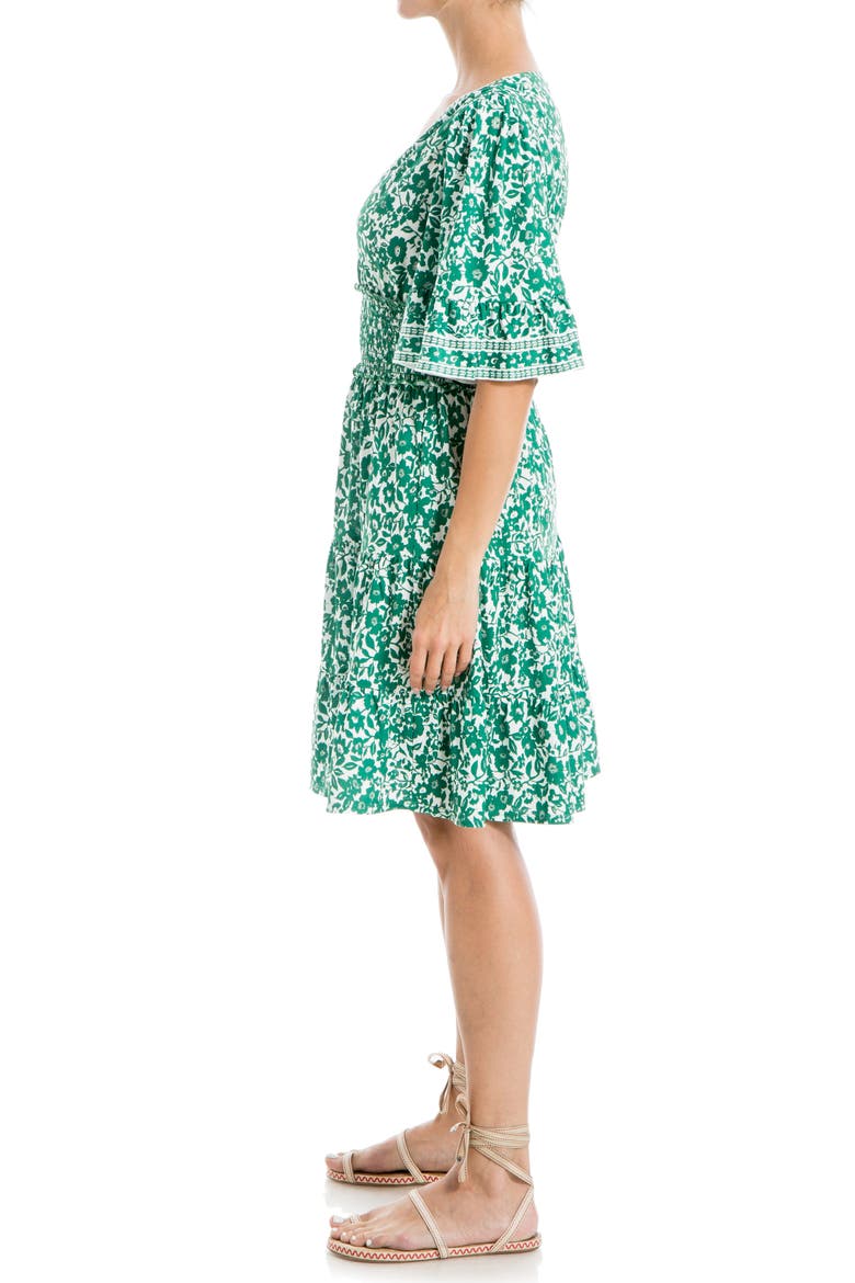 Smocked Waist Flutter Sleeve Dress, Alternate, color, DARK GREEN