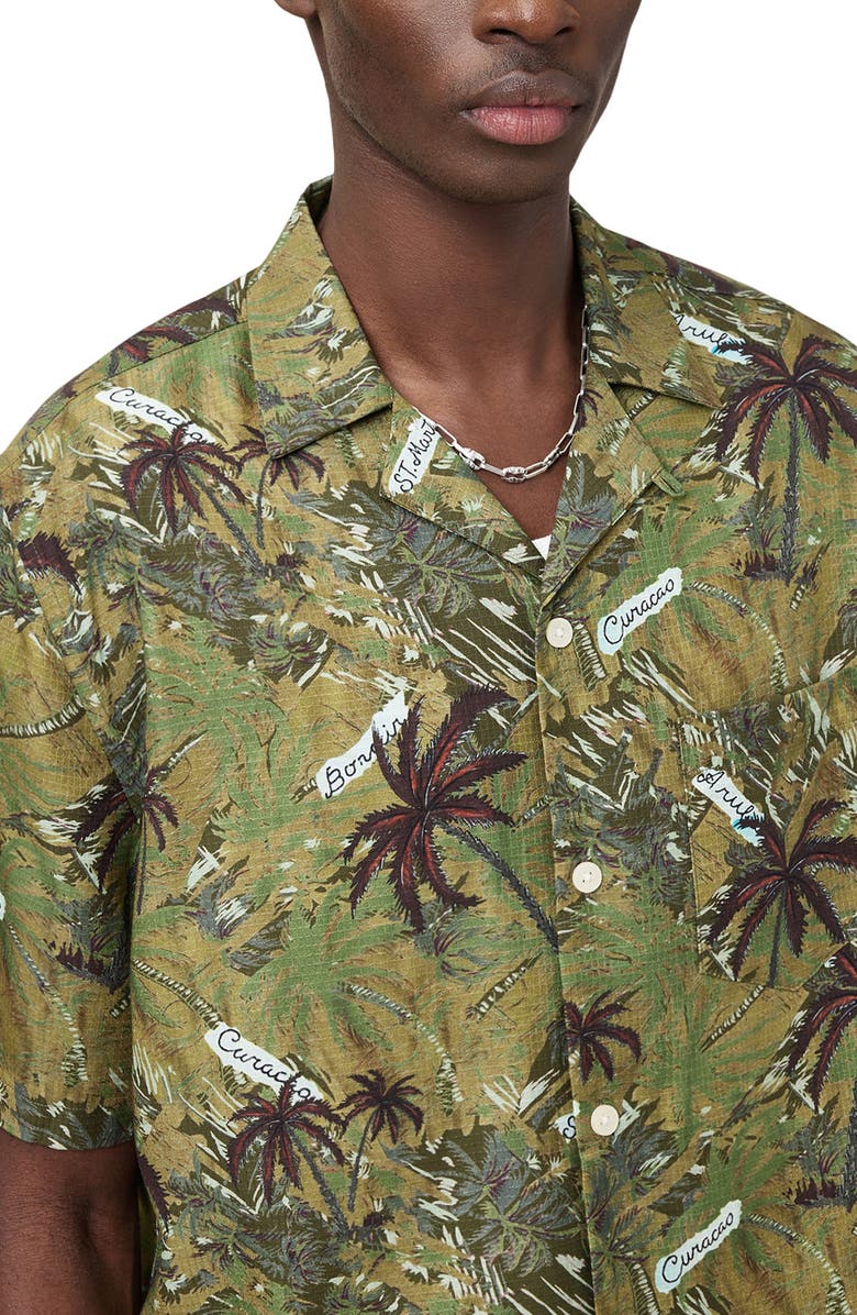 AllSaints Liner Short Sleeve Camp Shirt, Alternate, color, Barrel Brown