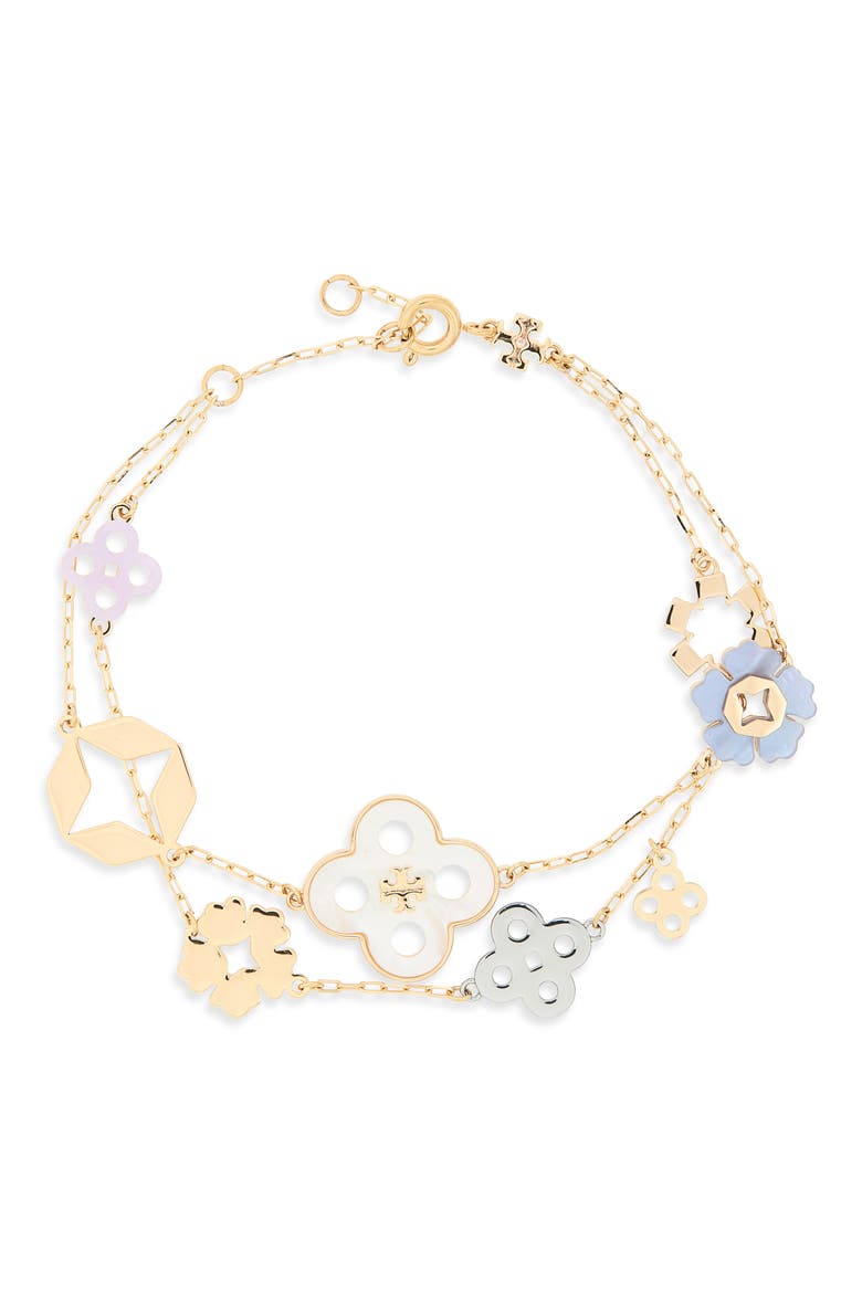 Forget Me Not Layer Charm Bracelet, Main, color, TORY GOLD / MULTI