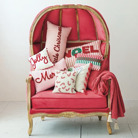 Noel Wreath Tufted Cotton & Polyester Lumbar Pillow