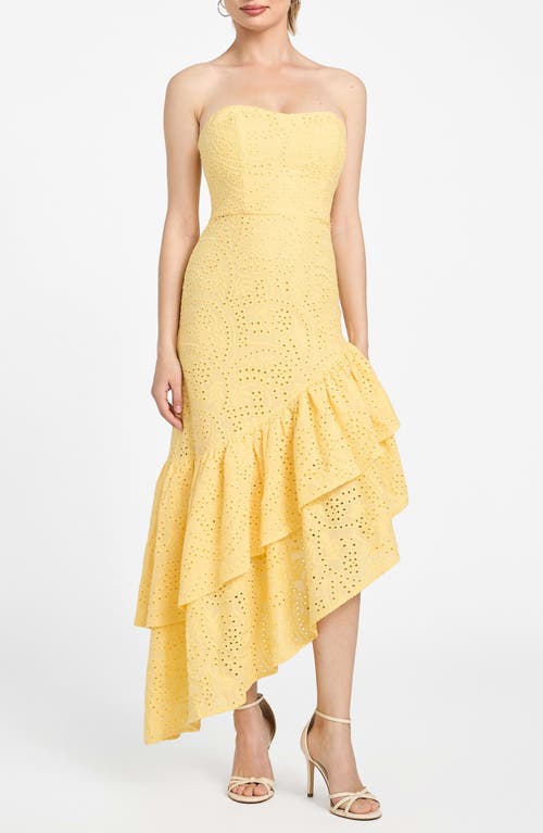 Guess Joyce Embroidered Eyelet Cotton High-low Dress In Yellow