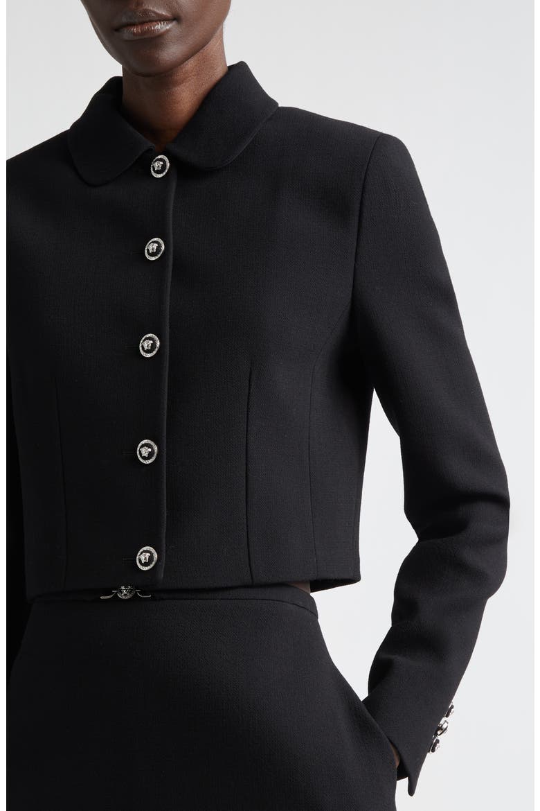 Medusa '95 Double Face Virgin Wool Crepe Crop Jacket, Alternate, color, BLACK