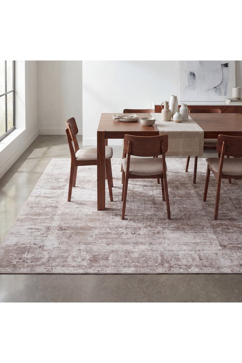 Arabella Vintage Floral Border Non-Slip Machine-Washable Beige/Cream 9 ft. x 12 ft. Area Rug, Main, color, Beige/Cream