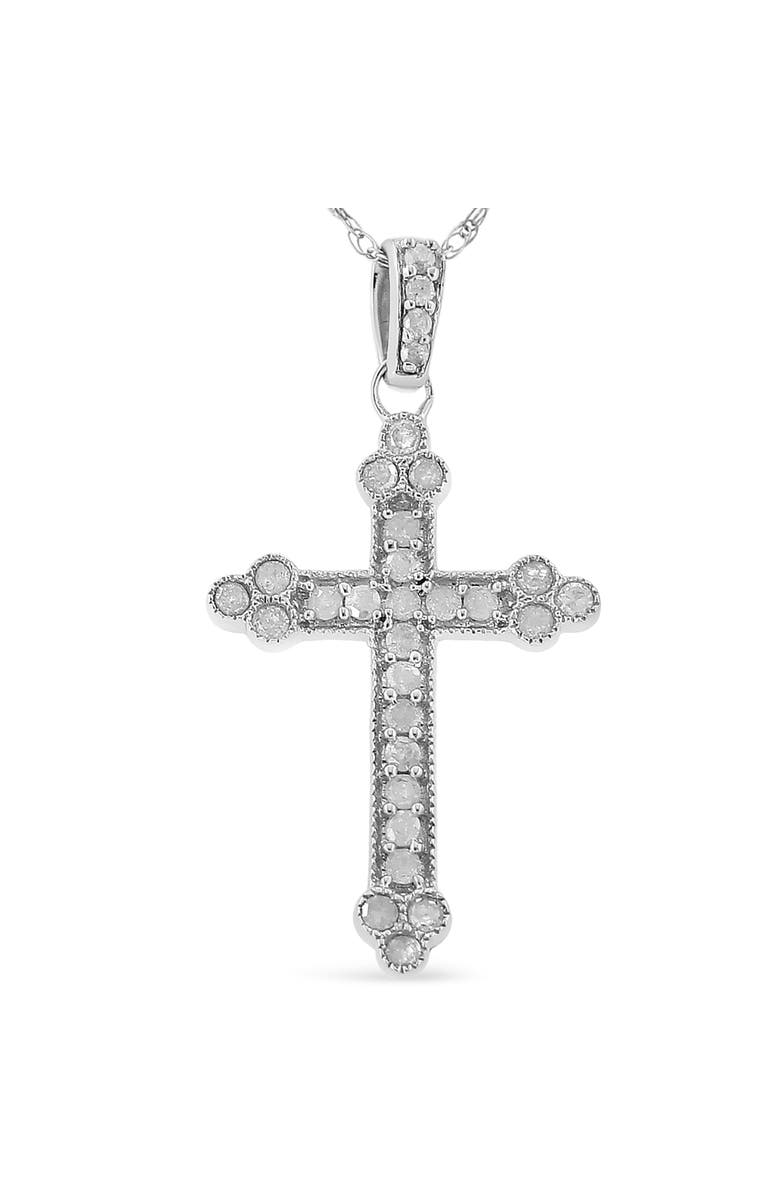 Haus of Brilliance Silver 1/4 Cttw Prong Set Round-Cut Diamond Cross 18" Pendant Necklace, Alternate, color, White