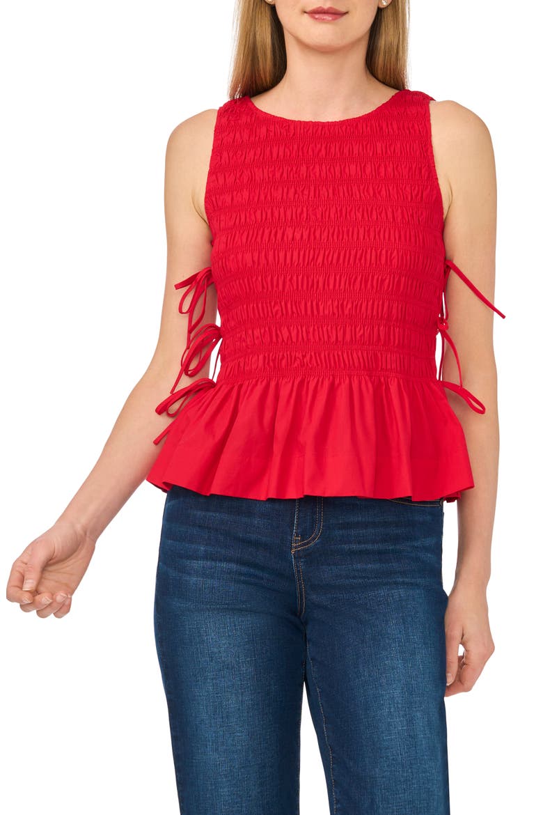 Woven Puckered Tank, Main, color, GLAMOUR RED