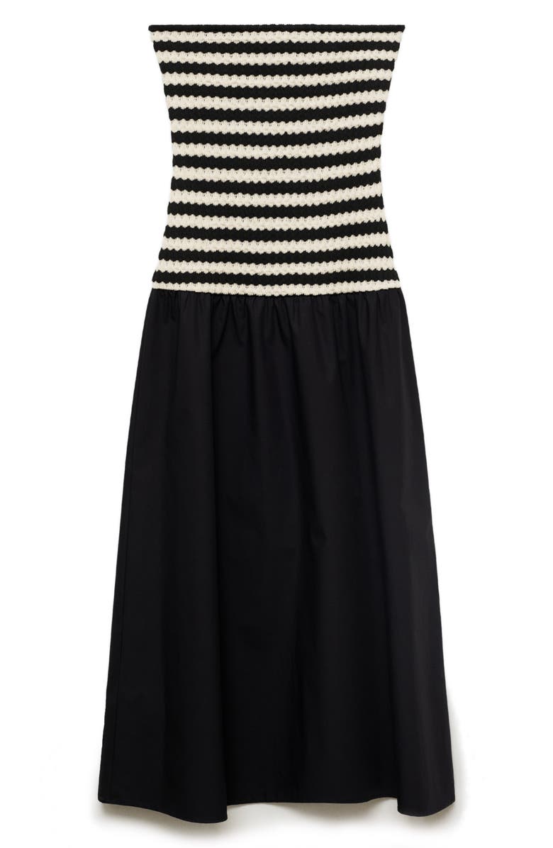 MANGO Nati Strapless Mixed Media Maxi Dress, Alternate, color, Black