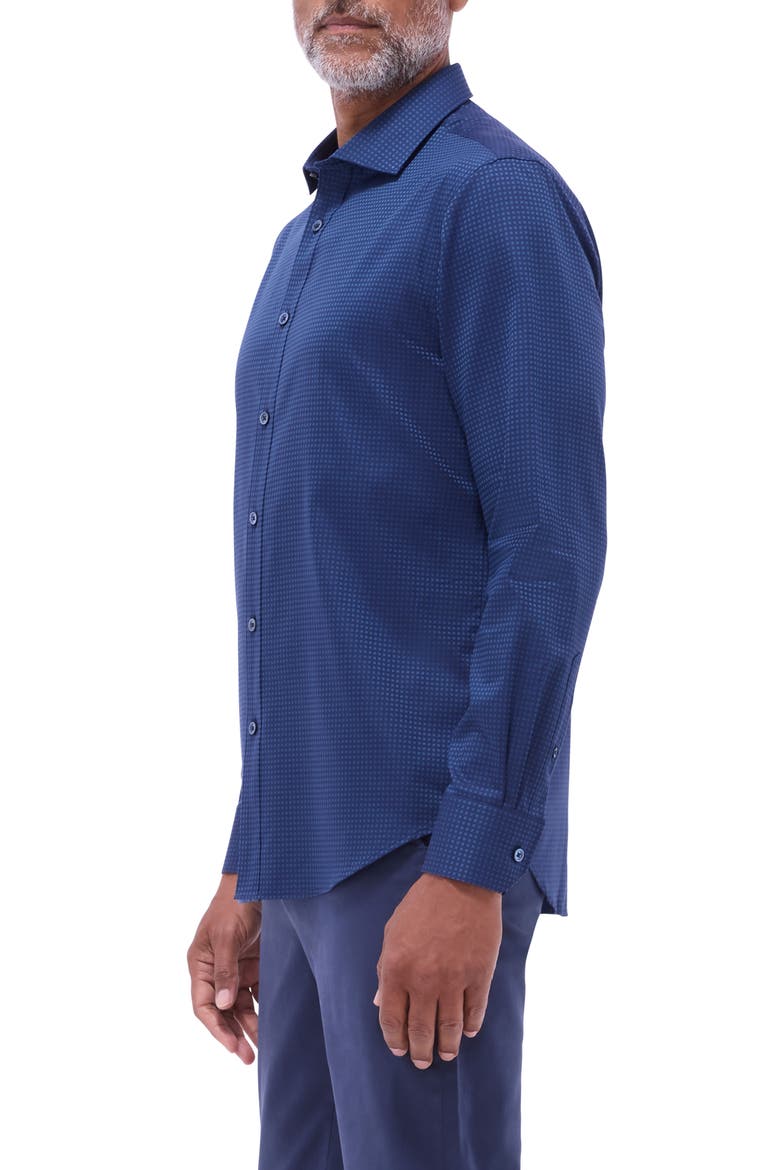 Axel Shaped Fit Jacquard Button-Up Shirt, Alternate, color, INDIGO