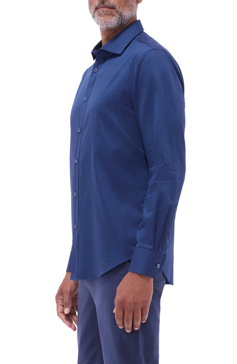Bugatchi Axel Shaped Fit Jacquard Button-Up Shirt, Alternate, color, Indigo