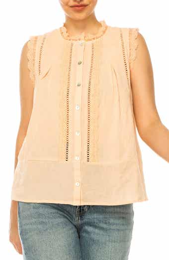 Lace Trim Cotton Button-Up Top