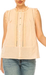 A COLLECTIVE STORY Lace Trim Cotton Button-Up Top