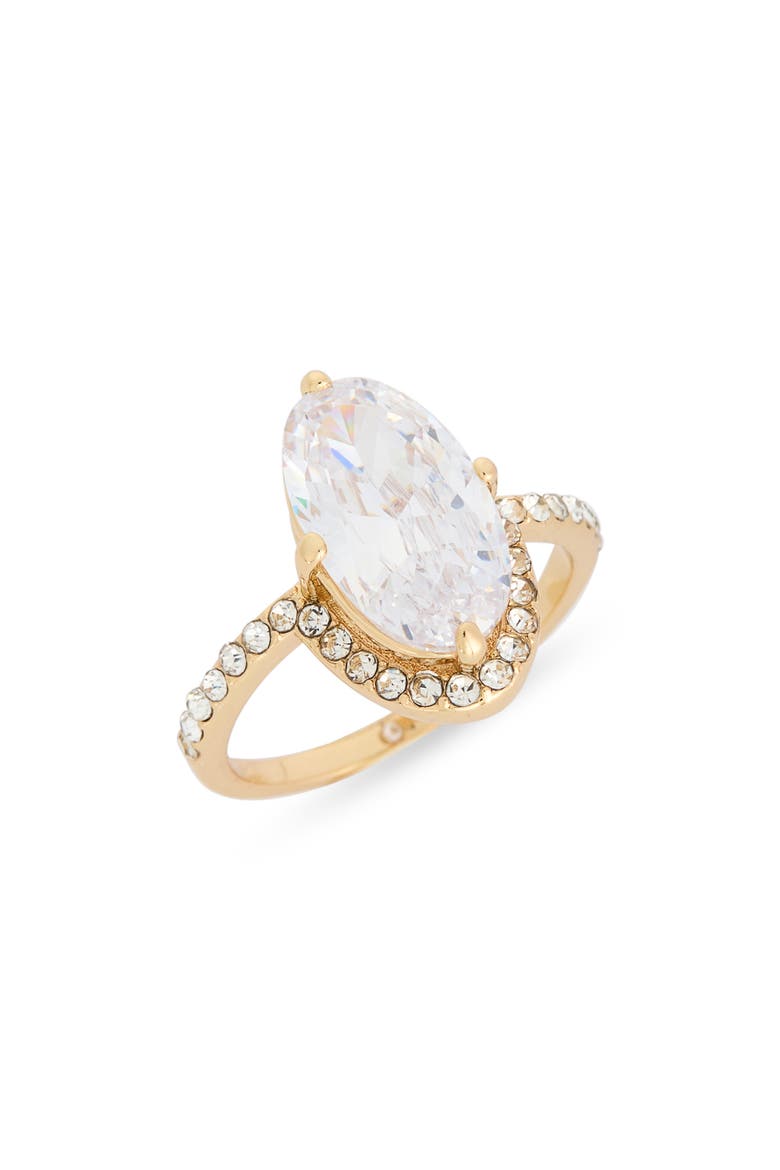 Oval Cut Cubic Zirconia Halo Ring, Main, color, CLEAR- GOLD