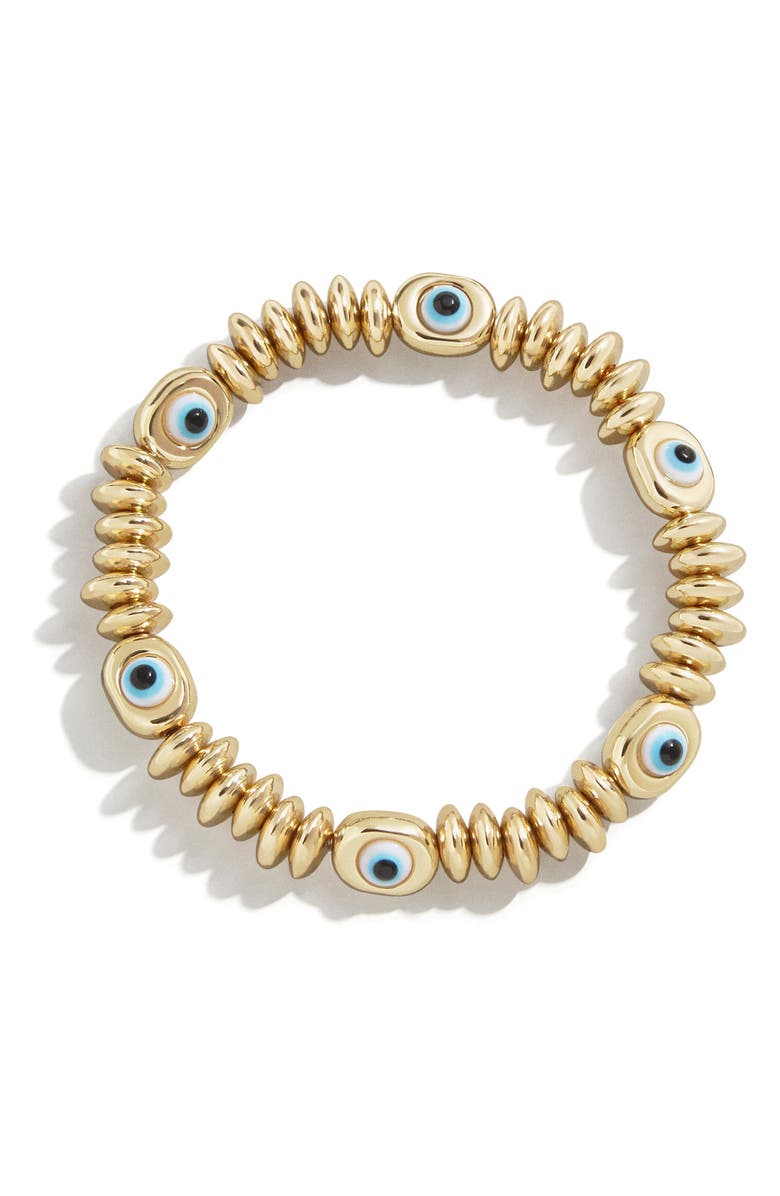 BaubleBar Evil Eye Stretch Bracelet, Main, color, Gold