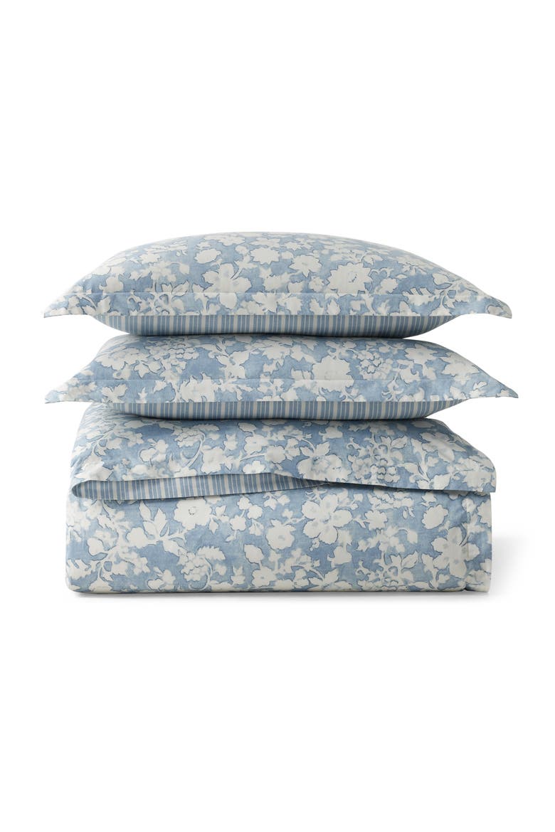 Heather Floral & Stripe Reversible Cotton Comforter & Sham Set, Alternate, color, BLUE