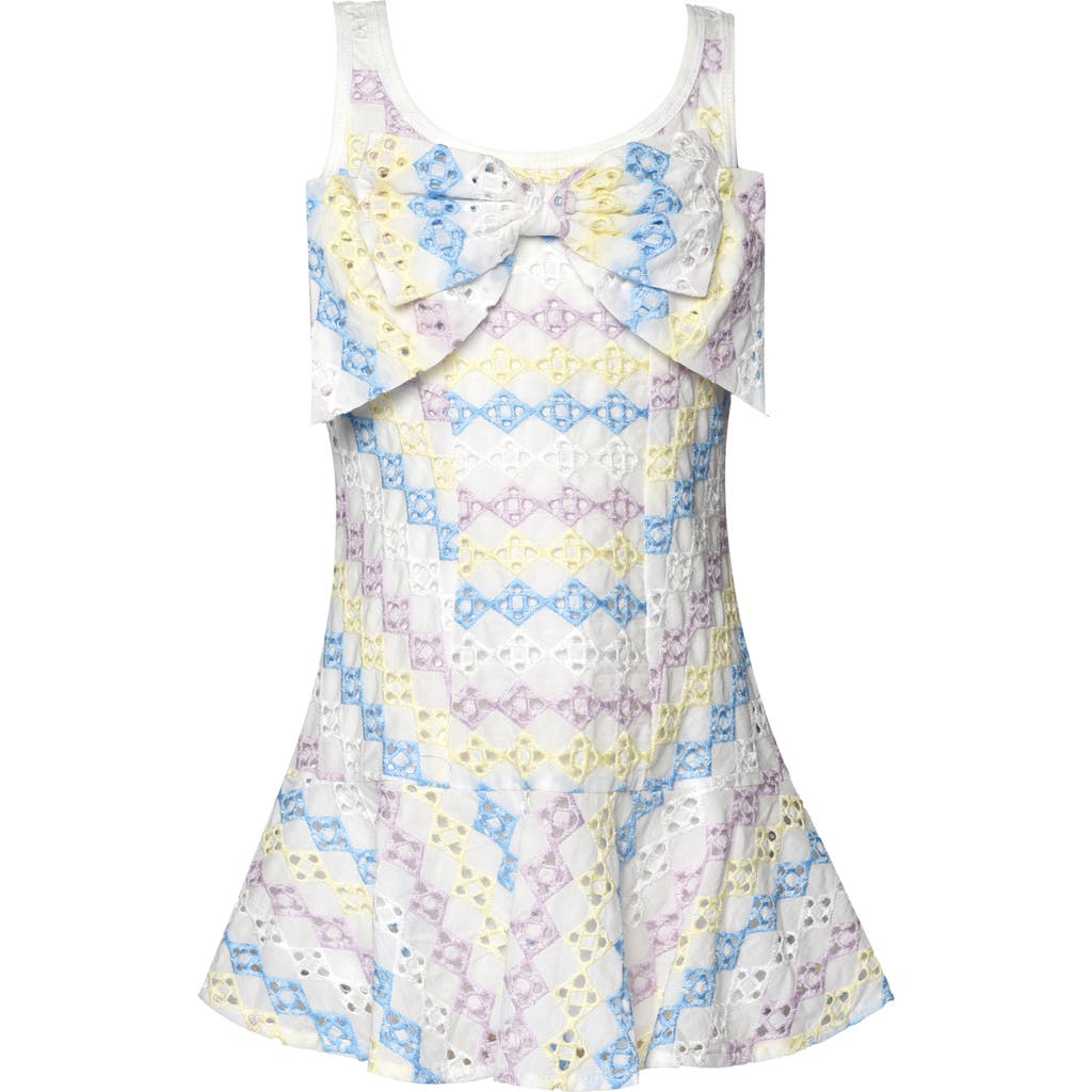 Truly Me Kids' Geometric Eyelet Dress In Multi