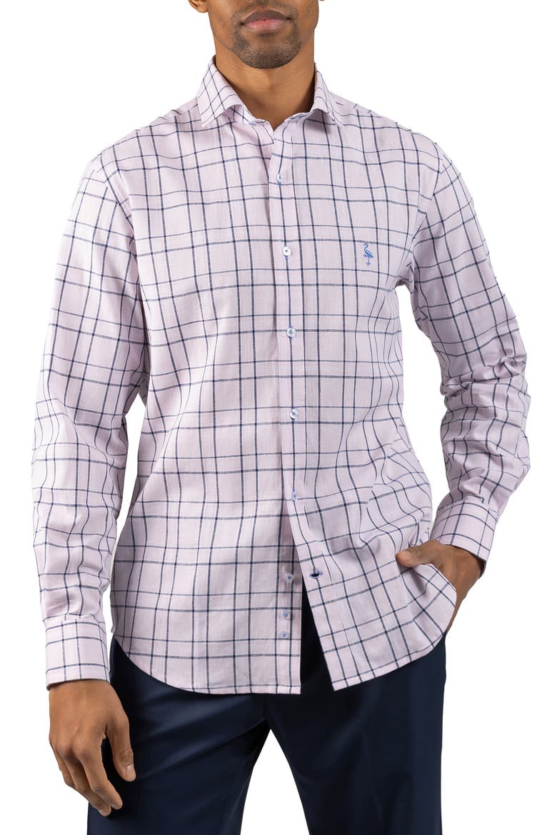 Plaid Linen Blend Button-Up Shirt, Main, color, LIGHT PINK
