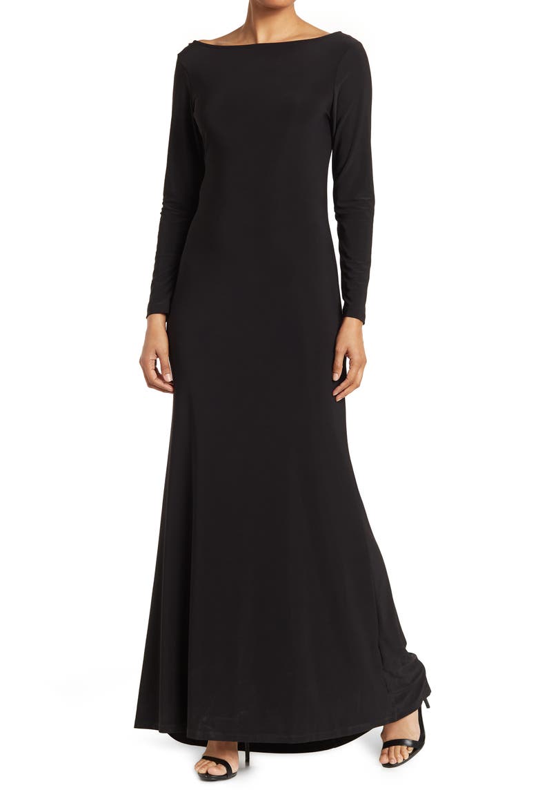 Cowl Back Long Sleeve Maxi Dress, Main, color, BLACK