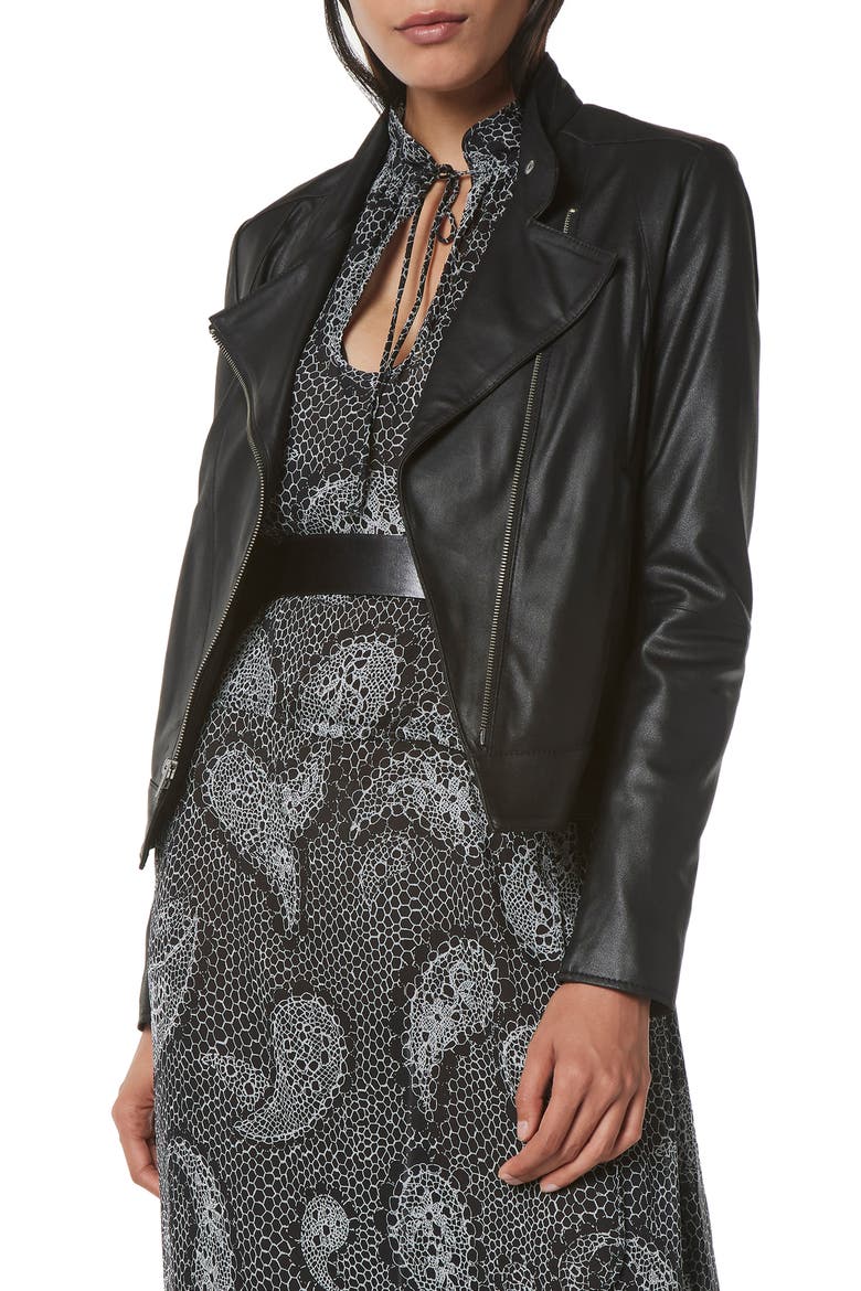 Asymmetric Leather Moto Jacket, Main, color, BLACK