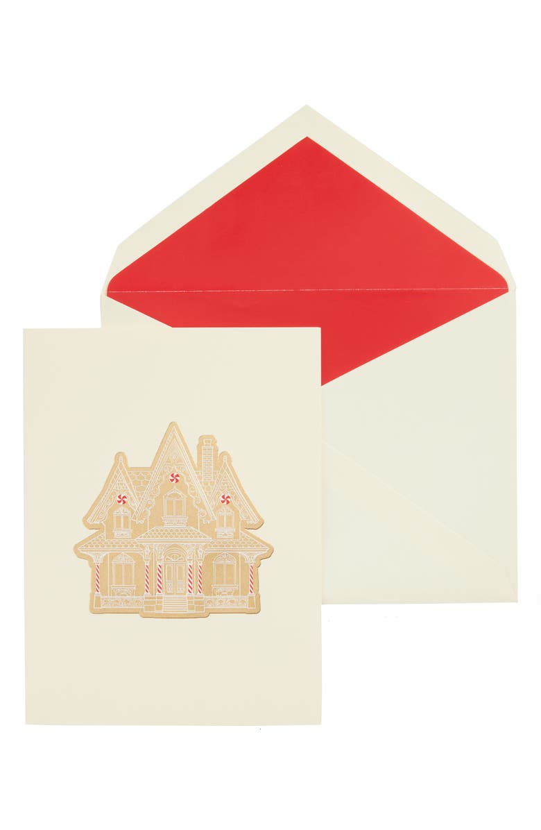 Crane Gingerbread Cottage Set of 10 Greeting Cards, Main, color, Beige/ Ivory