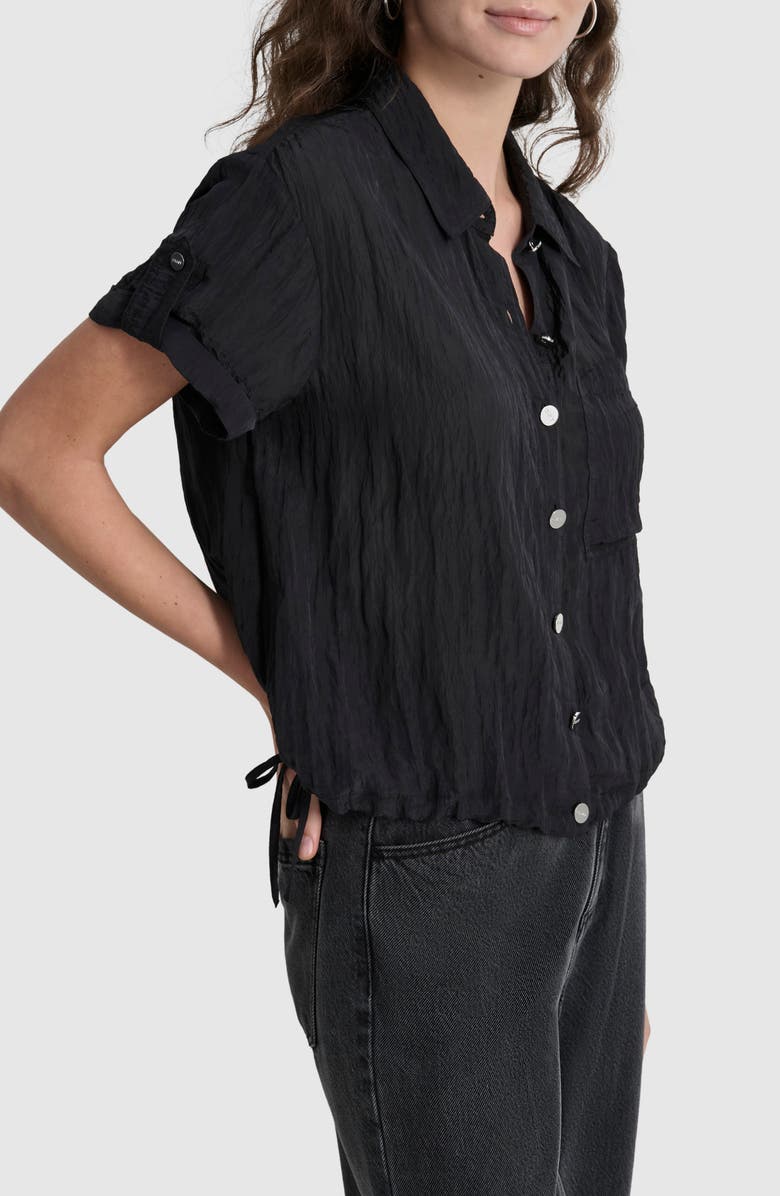 DKNY Crinkle Drawstring Hem Button-Up Shirt, Alternate, color, 