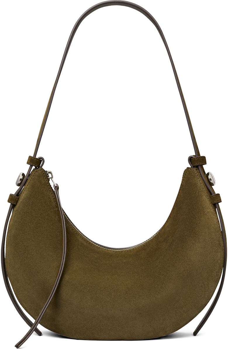 Tory Burch Romy Suede Half Moon Shoulder Bag, Main, color, Leccio