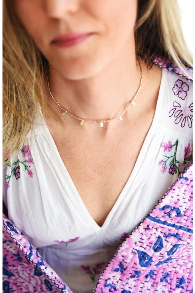 Tiny Beaded Rectangle Necklace, Alternate, color, Gold