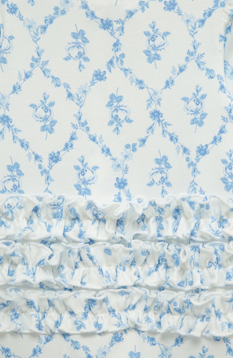 Little Me Trellis Rose Ruffle Cotton Footie & Headband Set, Alternate, color, Blue