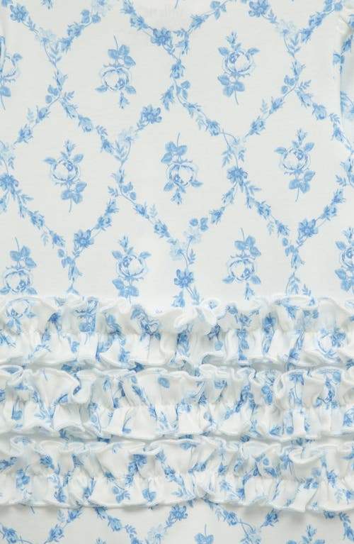 Little Me Trellis Rose Ruffle Cotton Footie & Headband Set In Blue