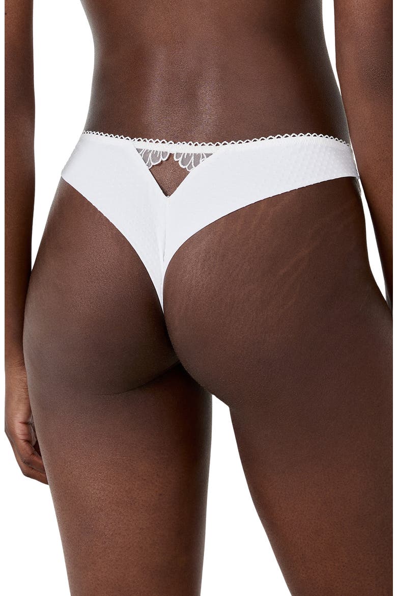 Daisy Embroidered Tanga Thong, Alternate, color, ECRU