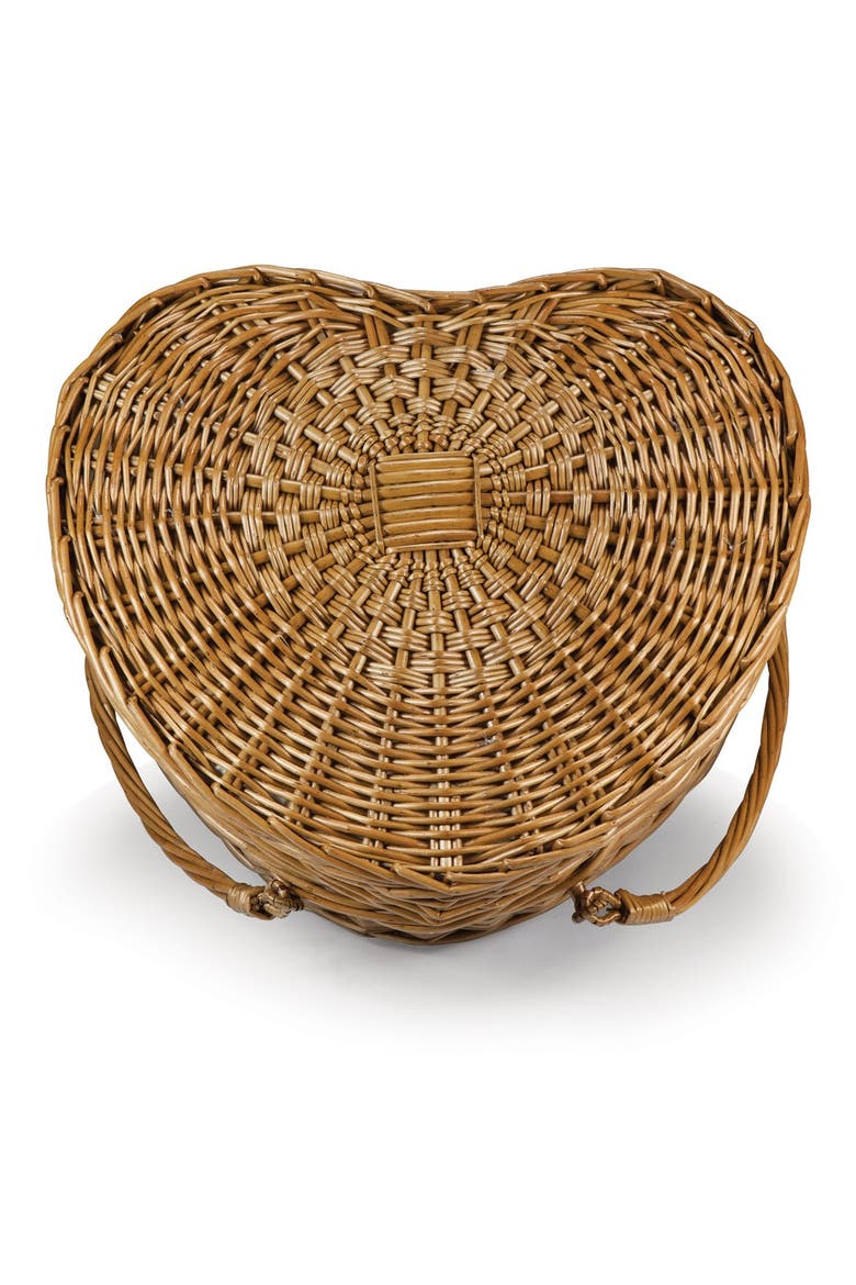 Heart Shaped Wicker Picnic Basket, Alternate, color, BROWN