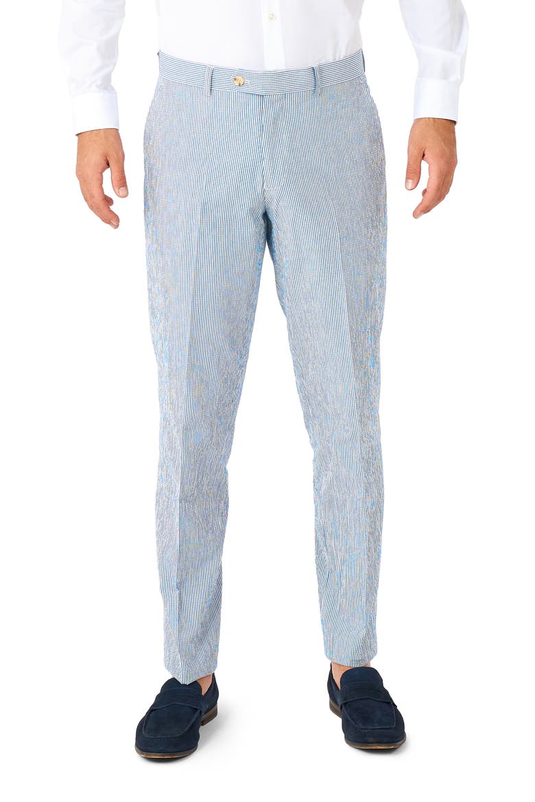 Daily Slim Fit Stripe Stretch Cotton Seersucker Suit, Alternate, color, BLUE
