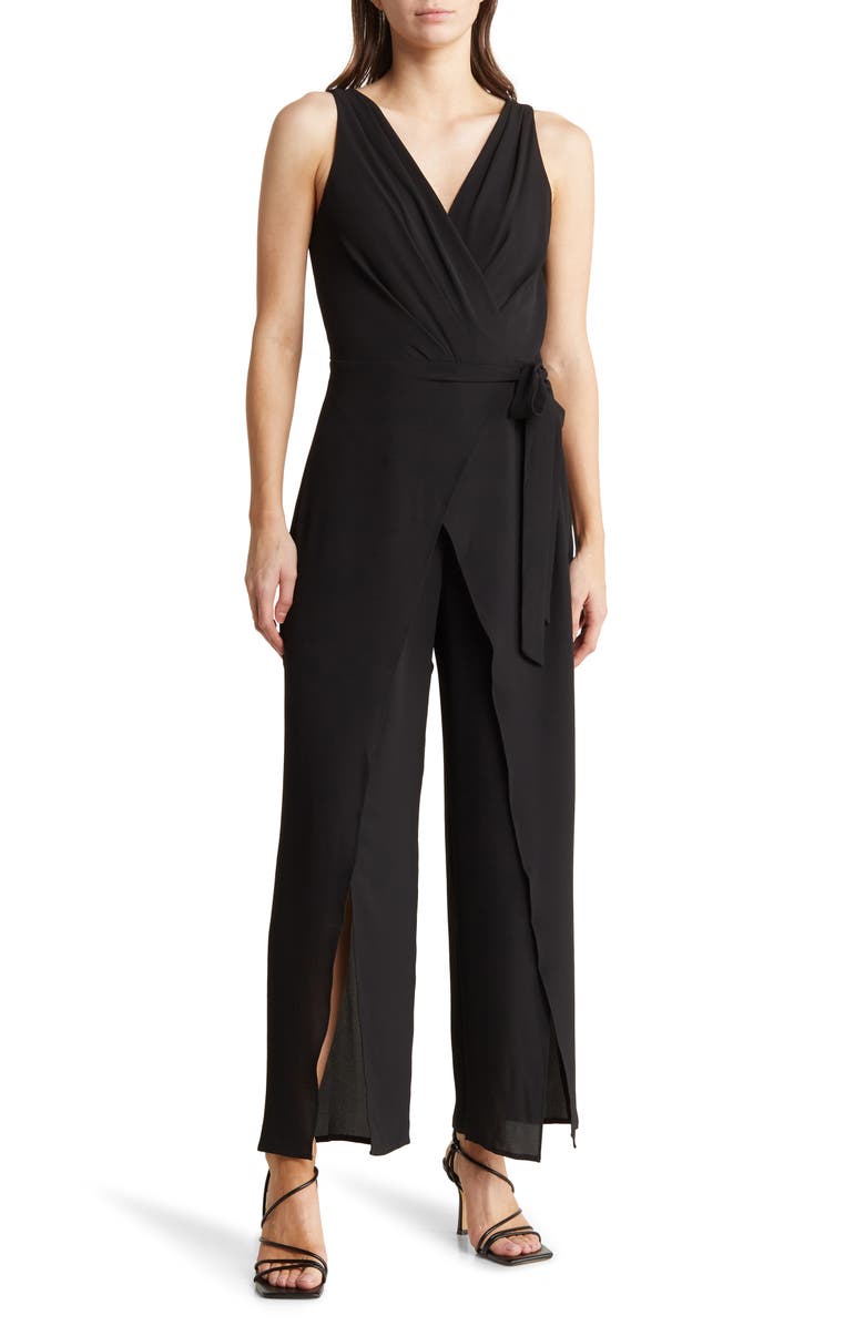 London Times Solid Side Tie Jumpsuit, Main, color,
