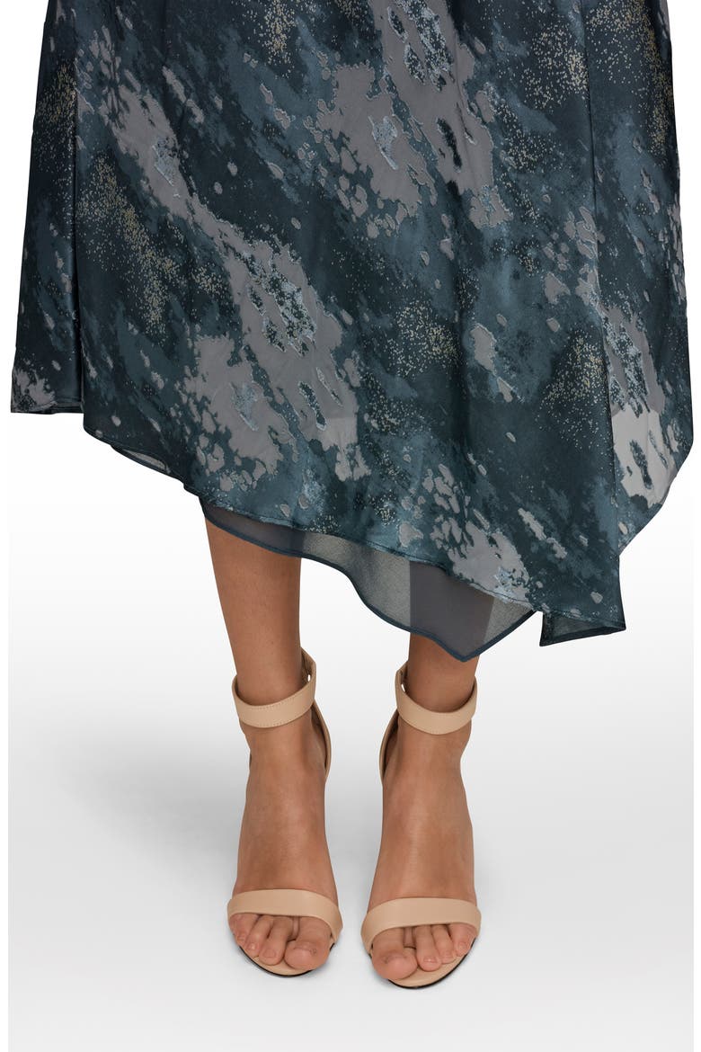 Print Sleeveless Mock Neck Maxi Dress, Alternate, color, BLUE COMBO/ GOLD FOIL