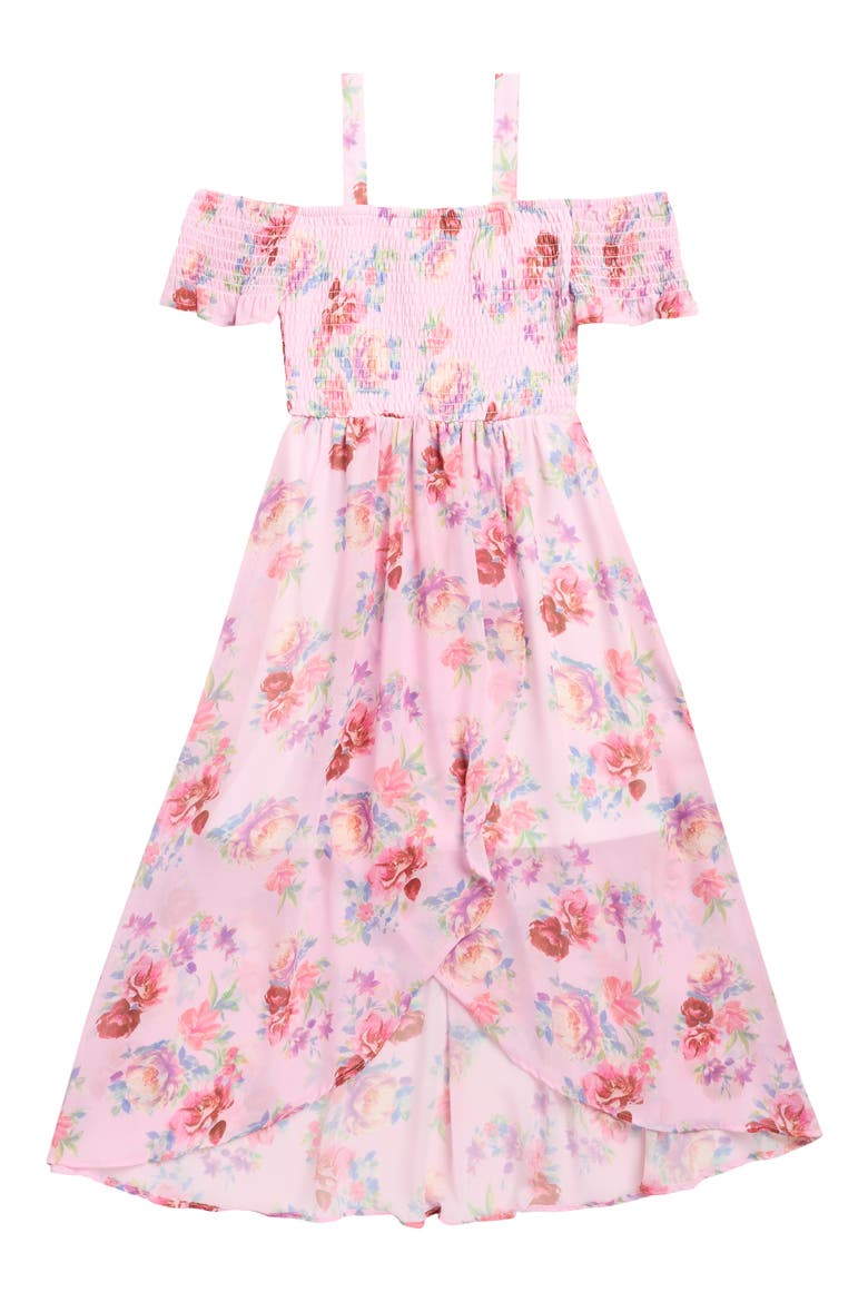 Kids' Floral Smocked Cold Shoulder Dress, Main, color, PINK