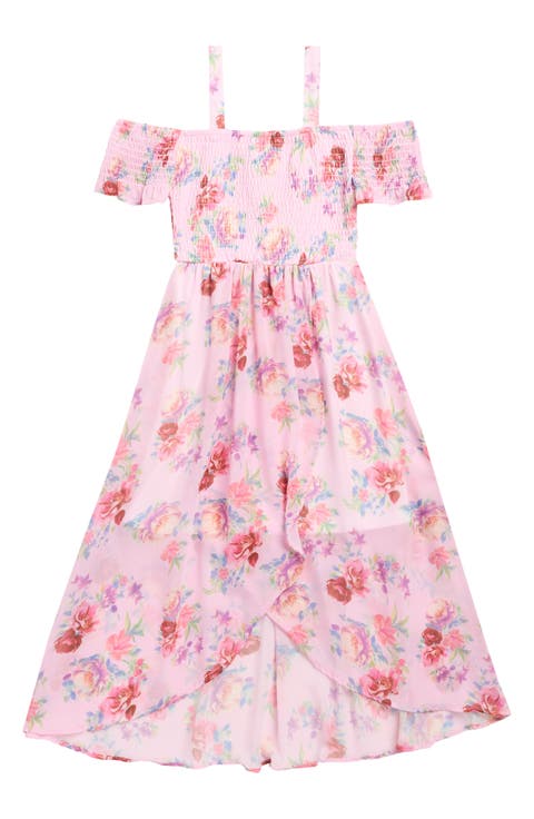 Kids' Floral Smocked Cold Shoulder Dress (Big Kid)