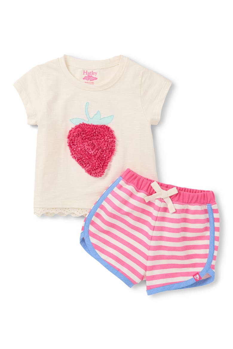Kids' Raspberry Appliqué T-Shirt & Shorts, Main, color, NATURAL