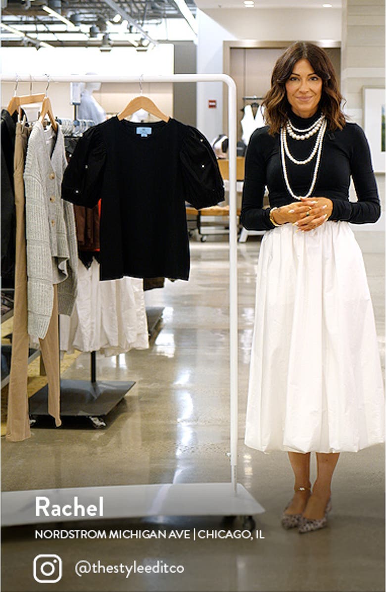 Embellished Puff Sleeve Mixed Media Top, sales video thumbnail