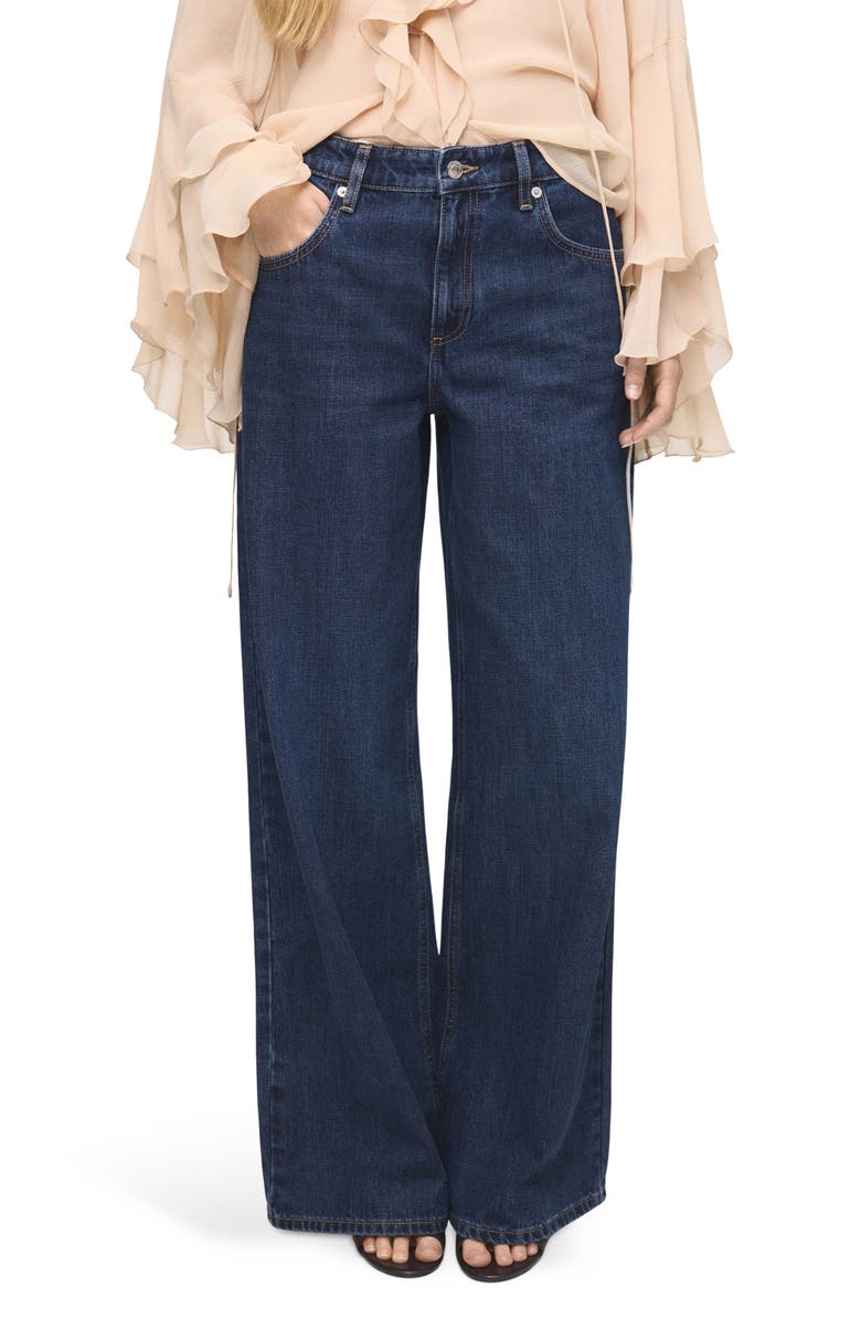 MANGO Low Rise Wide Leg Jeans, Main, color, Dark Blue