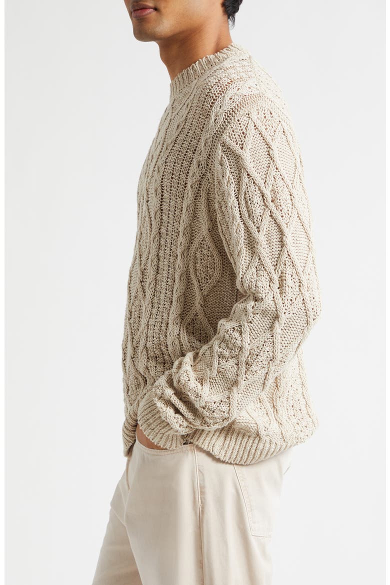 Aran Cable Knit Cotton & Linen Sweater, Alternate, color, BEIGE