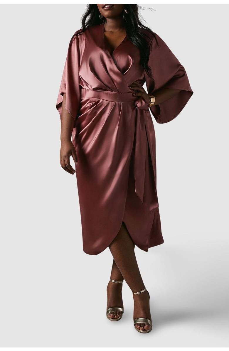 Coast Plus Satin Wrap Midi Dress, Alternate, color, Rose
