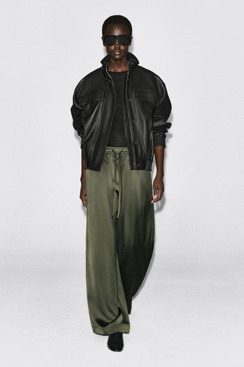 Pleated Satin Drawstring Pants, Main, color, KHAKI
