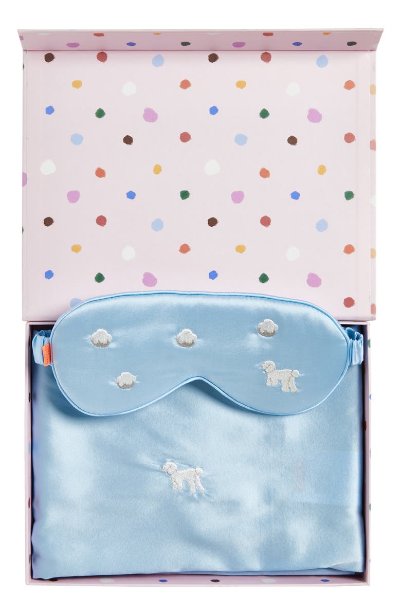 Lost Pattern Embroidered Satin Pillowcase & Sleep Mask Set, Alternate, color, Blue