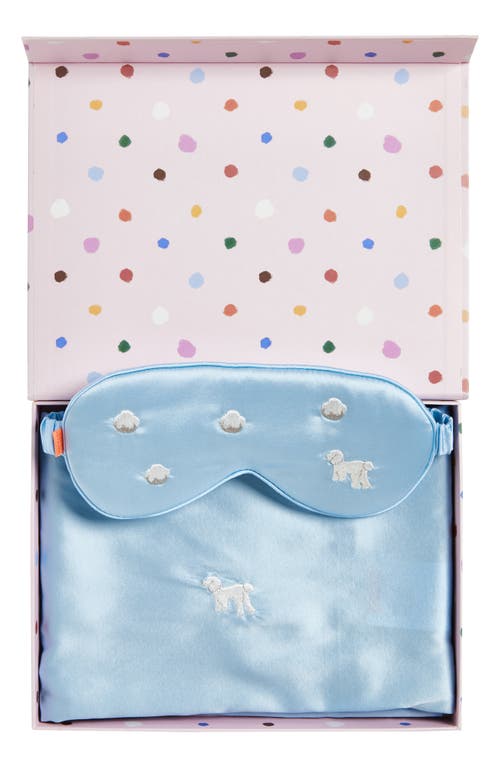 Lost Pattern Embroidered Satin Pillowcase & Sleep Mask Set In Blue