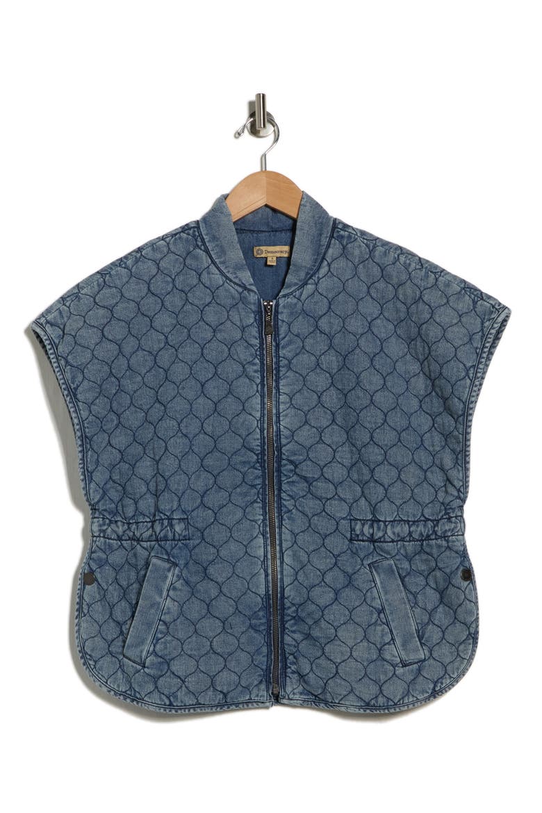 Quilted Short Sleeve Capelet, Alternate, color, WASHED MID BLUE