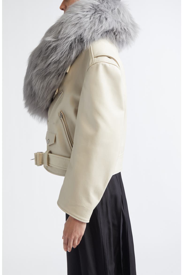 Leather Biker Jacket with Genuine Shearling Collar, Alternate, color, PEARL