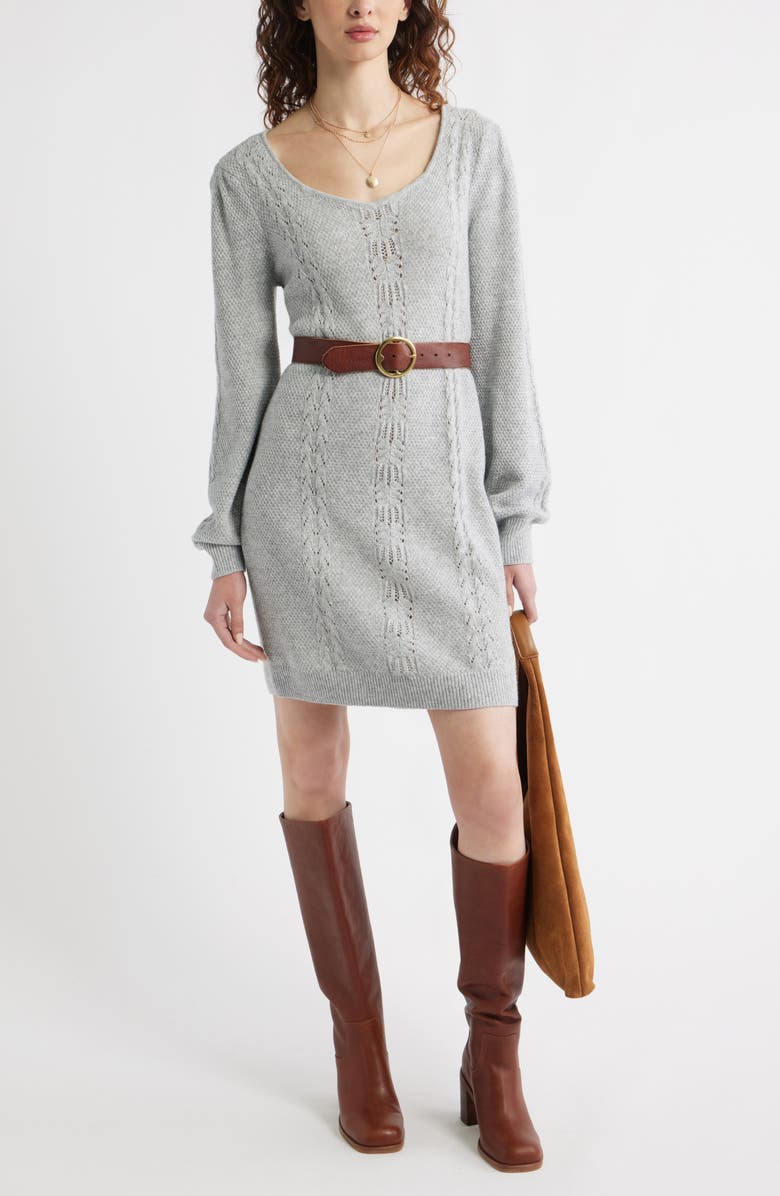 Treasure & Bond Mixed Stitch Long Sleeve Sweater Dress, Alternate, color, Grey Heather