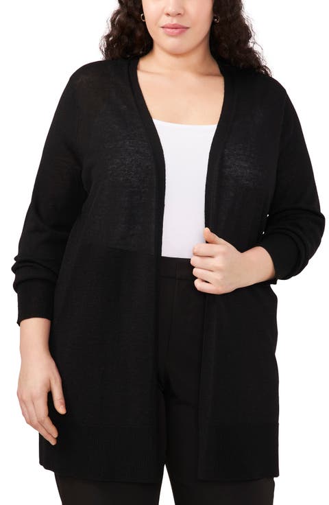 Side Slit Linen Blend Cardigan (Plus Size)