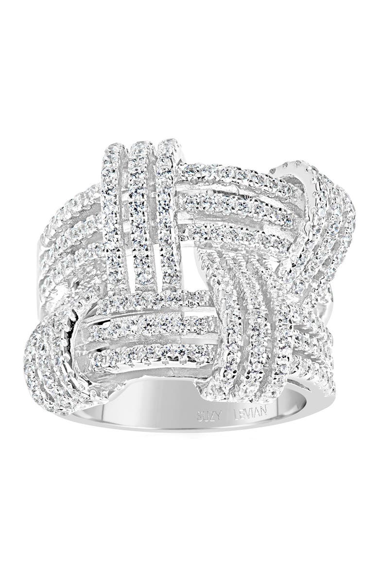 Sterling Silver CZ Weaving Wide Band Ring, Alternate, color, WHITE