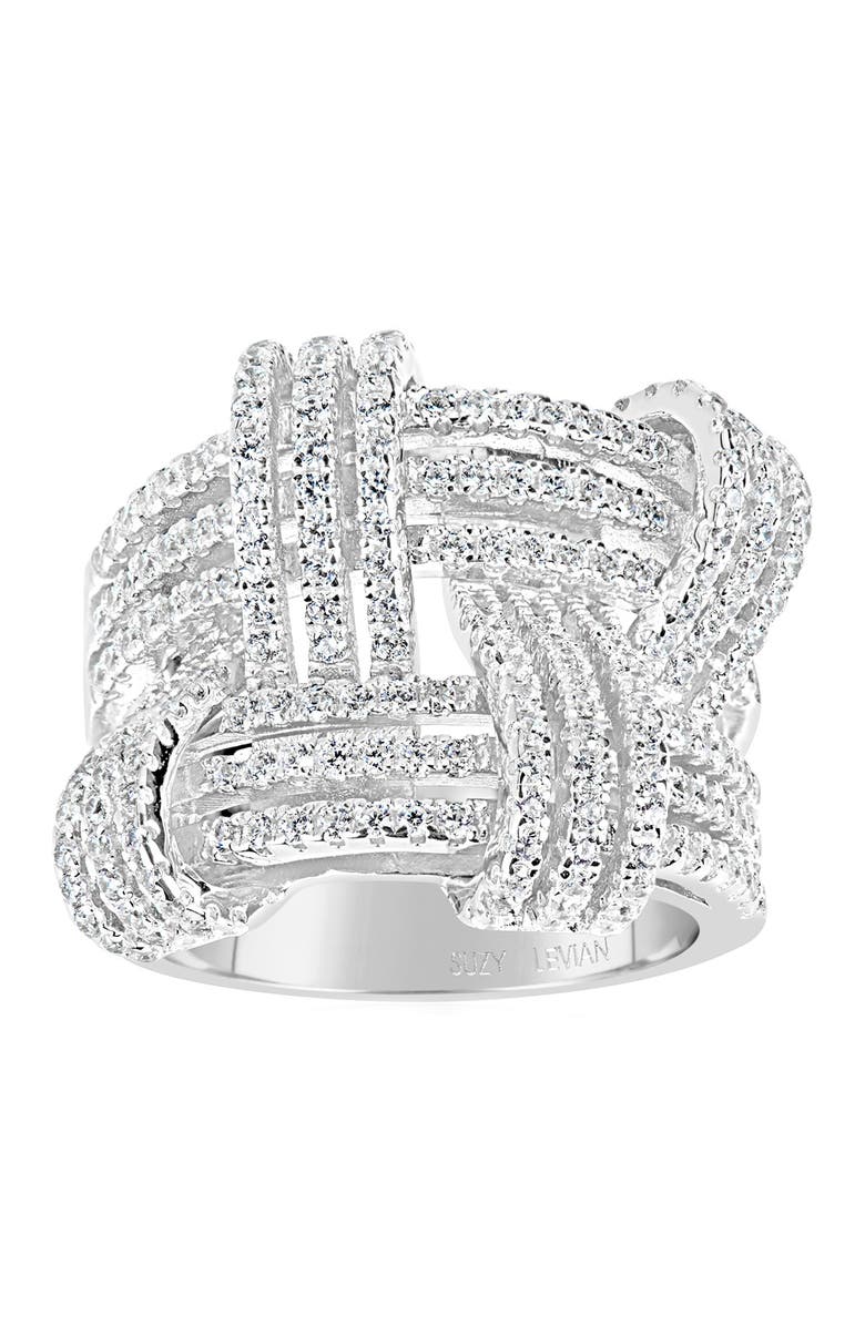 SUZY LEVIAN Sterling Silver CZ Weaving Wide Band Ring, Alternate, color, White